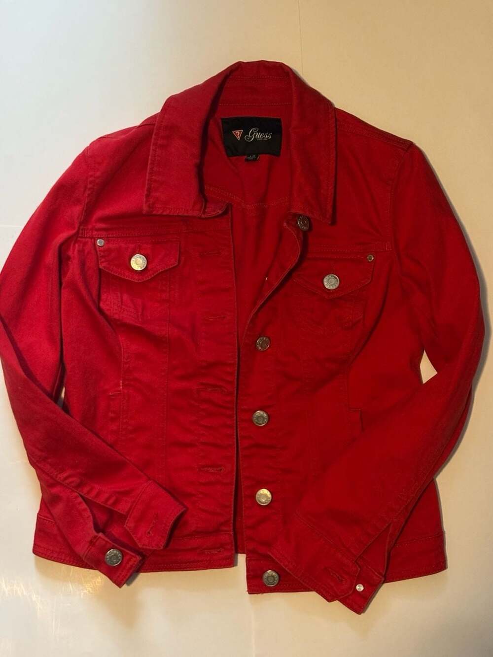 Vintage Guess Women's large Red Denim Trucker Jacket
